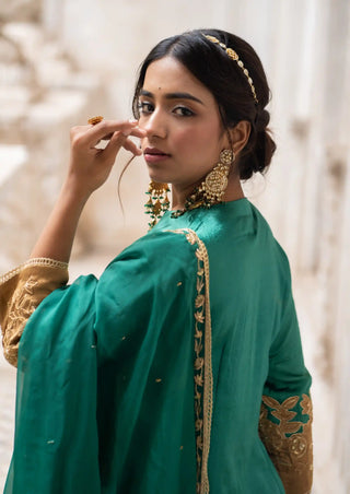 Jade green cut work sharara set