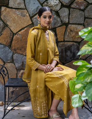 Molten gold yellow straight kurta set