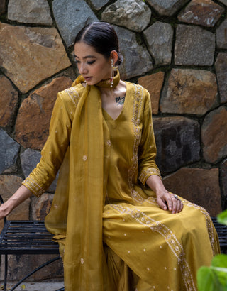 Molten gold yellow straight kurta set