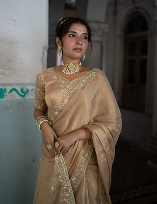 Gold zari blouse and saree