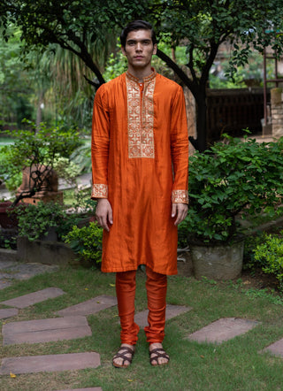 Rust orange embroidered kurta with pants