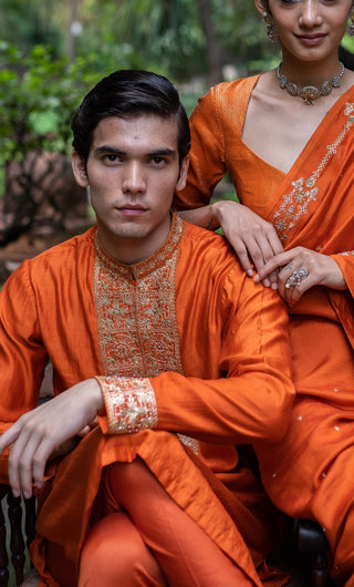 Rust orange embroidered kurta with pants