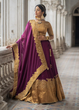 Purple cutwork embroidered lehenga set