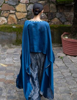 Cobalt blue embroidered kaftan with metallic pants