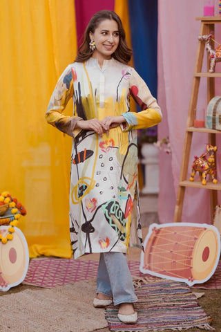 Multicolor abstract art kurta with vibrant prints