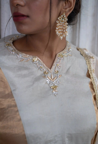 Light silver and gold zari kurta set