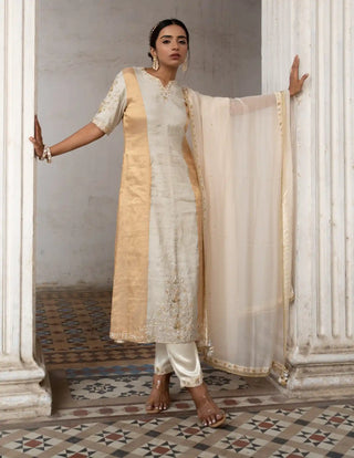 Light silver and gold zari kurta set