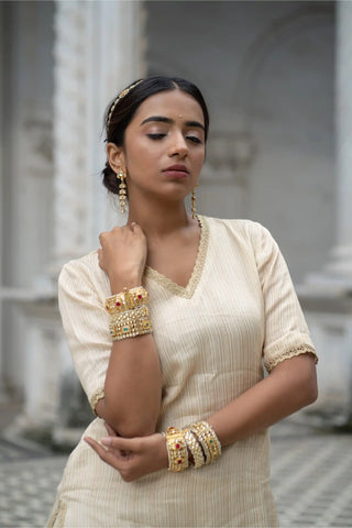 Ivory zari stripped sharara set