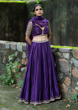 Violet embroidered kalli lehenga set