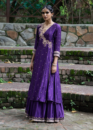 Violet embroidered angrakha set