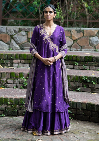 Violet embroidered angrakha set