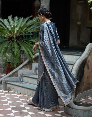 Colbalt blue embroidered metallic saree with blouse