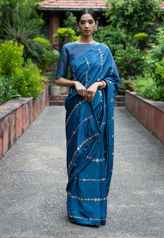 Cobalt blue embroidered saree with blouse