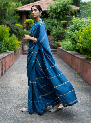 Cobalt blue embroidered saree with blouse