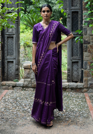 Violet interval embroidered saree with blouse