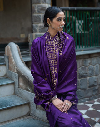 Violet embroidered silk saree with blouse