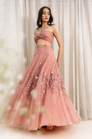 Dusty pink floral embroidered lehenga set