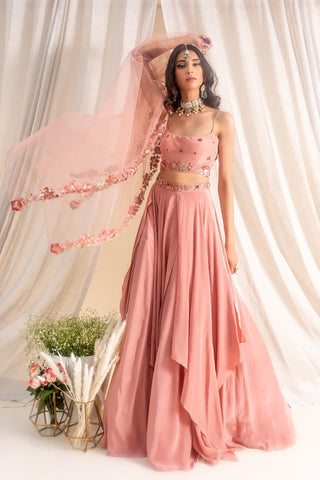 Dusty pink panelled lehenga set