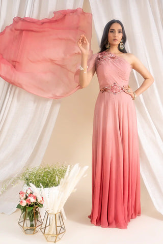 Dusty pink ombre embroidered gown