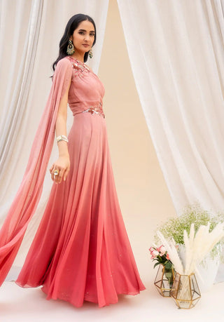 Dusty pink ombre embroidered gown