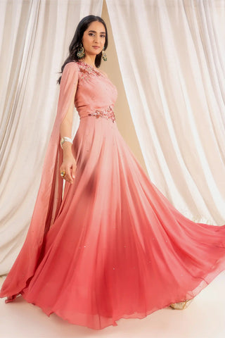 Dusty pink ombre embroidered gown