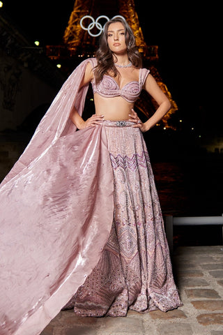 Pink rose nude lehenga set