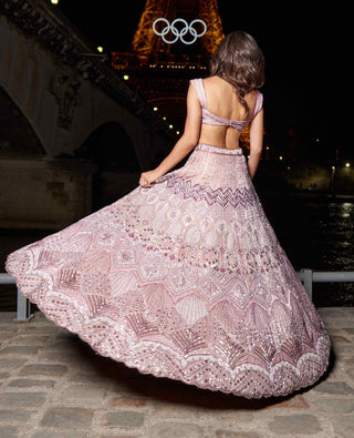 Pink rose nude lehenga set