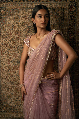 Lilac net saree set