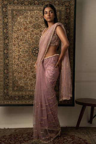 Lilac net saree set