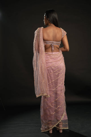 Lilac net saree set