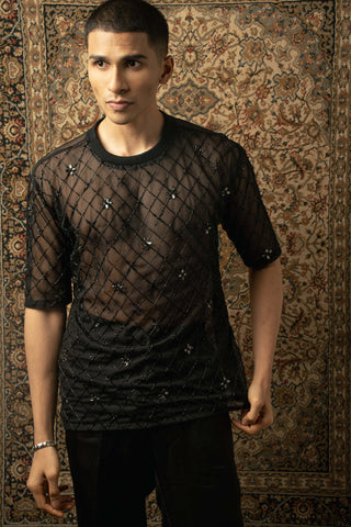 Black embroidered t-shirt and pant