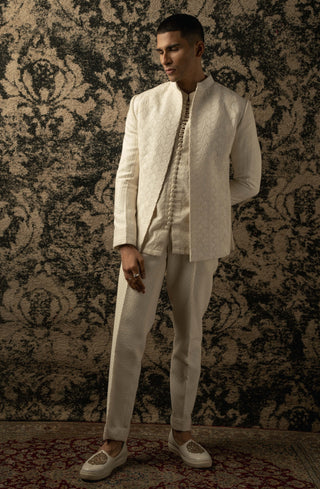 Ivory bandhgala jacket and kurta set