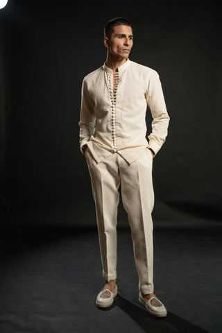 Ivory bandhgala jacket and kurta set