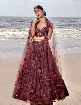 Maroon embroidered lehenga set