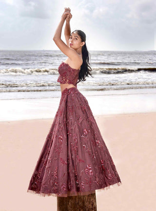 Maroon embroidered lehenga set