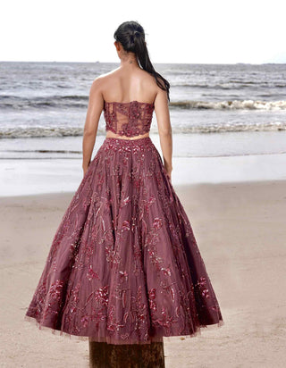 Maroon embroidered lehenga set