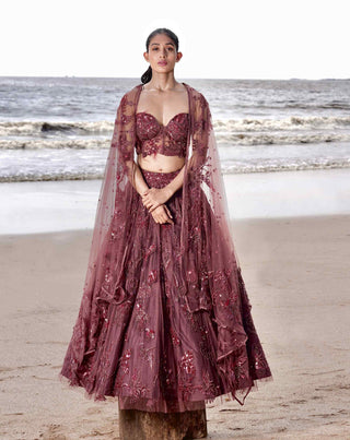 Maroon embroidered lehenga set