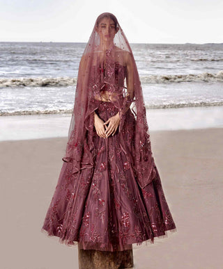 Maroon embroidered lehenga set