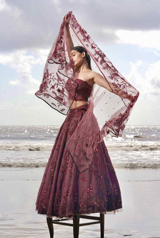 Maroon embroidered lehenga set