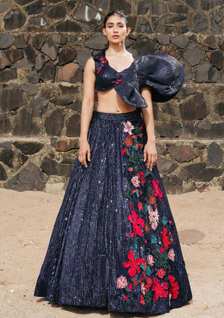 Blue applique lehenga and blouse