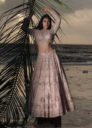 Pink  dori & pearl work lehenga set