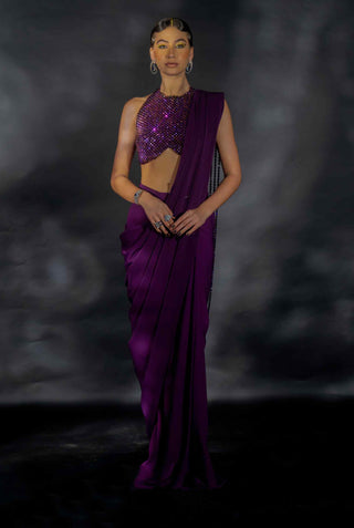 Purple beaded blouse and saree