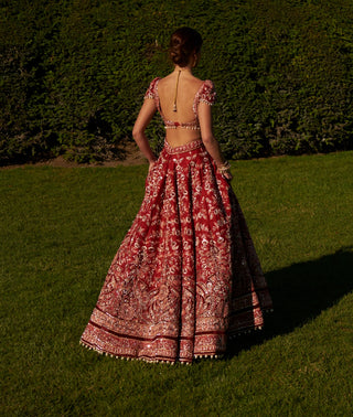 Red crimson motif lehenga set