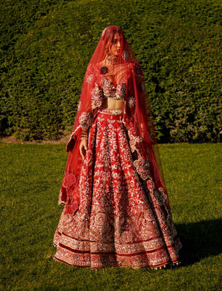 Red crimson motif lehenga set