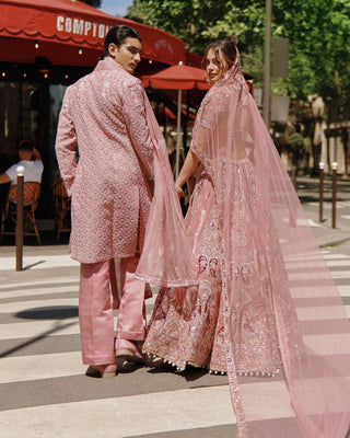 Pink crystal embroidery sherwani set