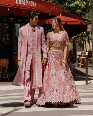 Pink crystal embroidery sherwani set