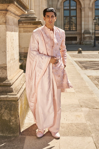 Blush pink embroidery sherwani set