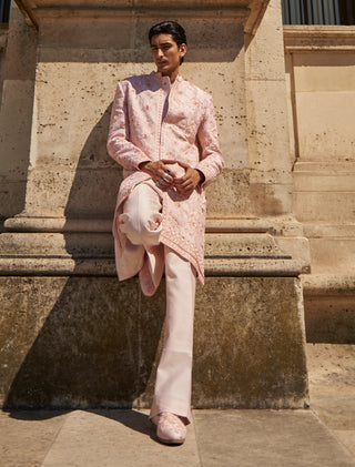 Blush pink embroidery sherwani set