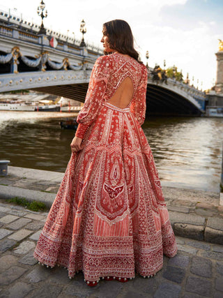 Red modern lehenga set