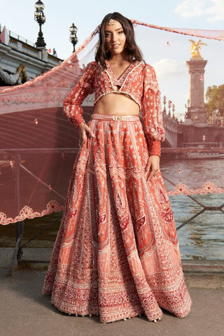 Red modern lehenga set